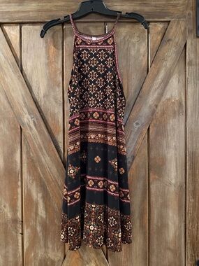 Boho Floral Print Black Midi Skirt